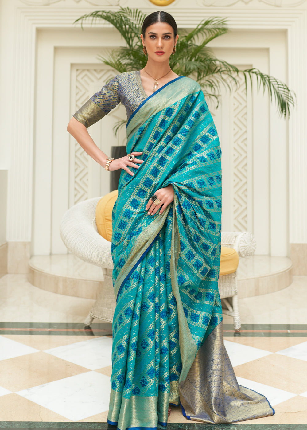 Buy MySilkLove Polished Pine Blue Woven Patola Saree Online