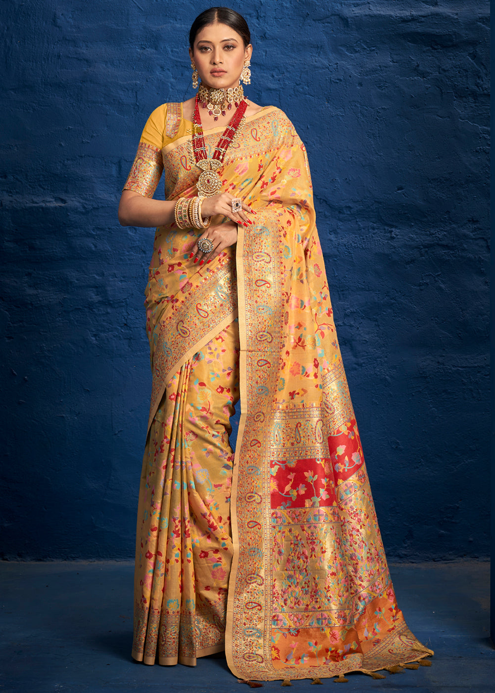 Buy MySilkLove Salomie Yellow Woven Banarasi Jamewar Saree Online