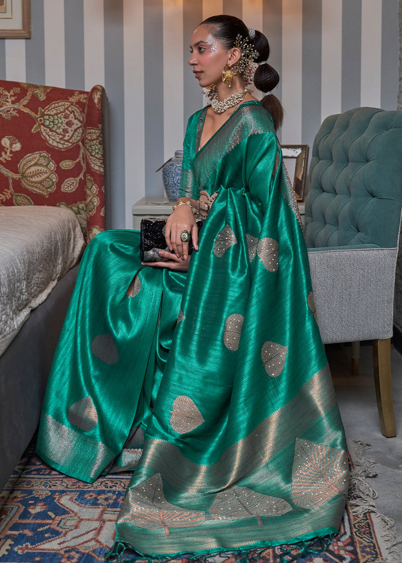 Gossamer Green Woven Banarasi Tussar Silk Saree