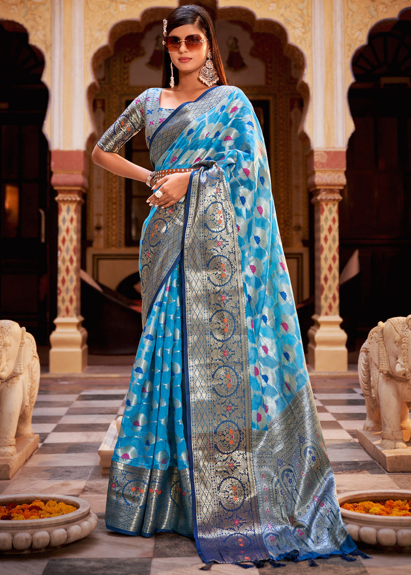 Dark Blue Colour Designer Saree | Saree designs, Saree designs party wear,  Off white fashion