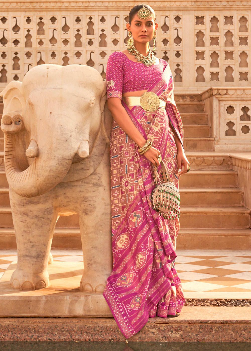 Buy MySilkLove Jazzberry Jam Pink Woven Patola Silk Saree Online