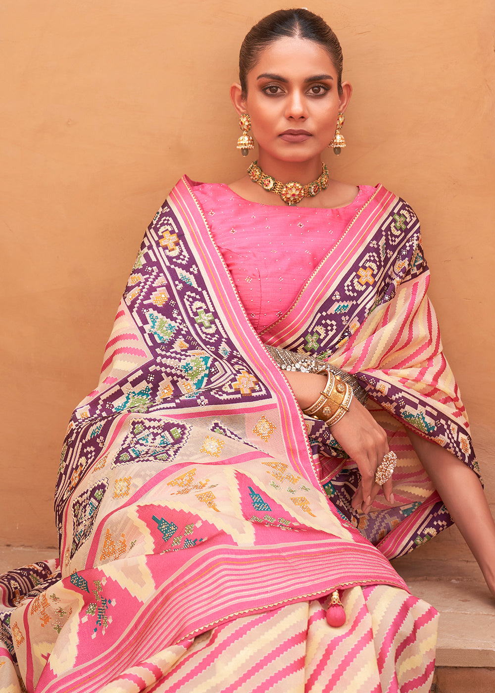 Buy MySilkLove Cotton Candy Pink Patola Printed Tissue Silk Saree Online