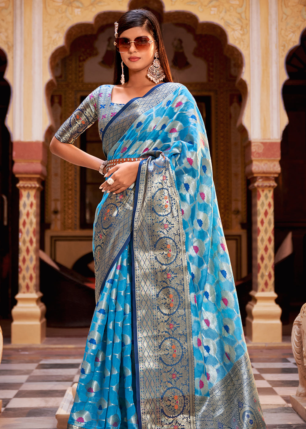 Buy MySilkLove Curious Blue Banarasi Tissue Woven Silk Saree Online