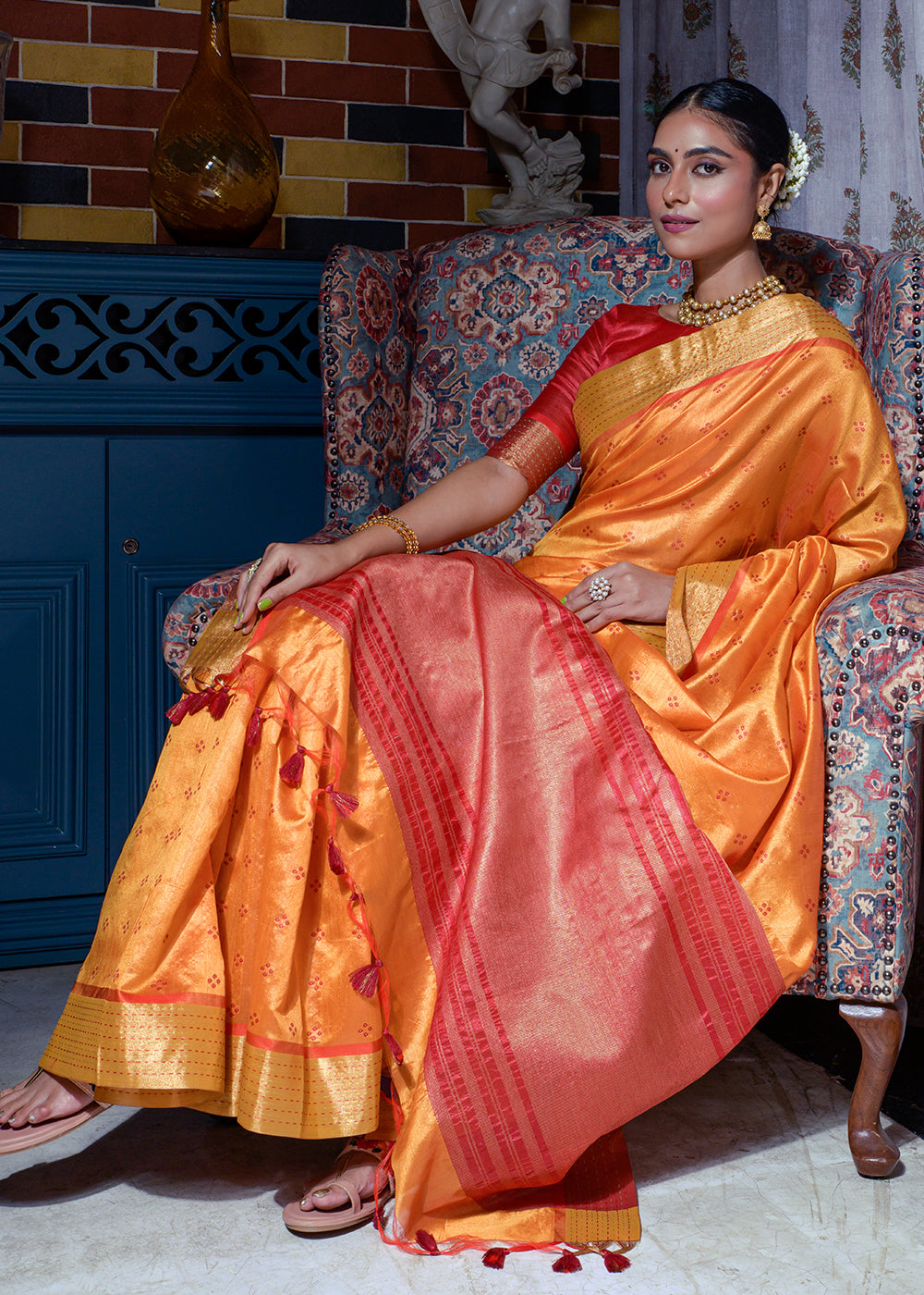 Buy MySilkLove Tangerine Orange Woven Raw Silk Saree Online