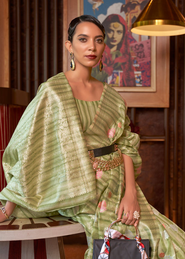 Green Smoke Woven Linen Silk Saree