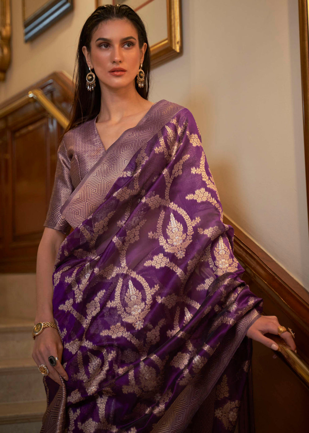 MySilkLove Finn Purple Woven Organza Banarasi Silk Saree