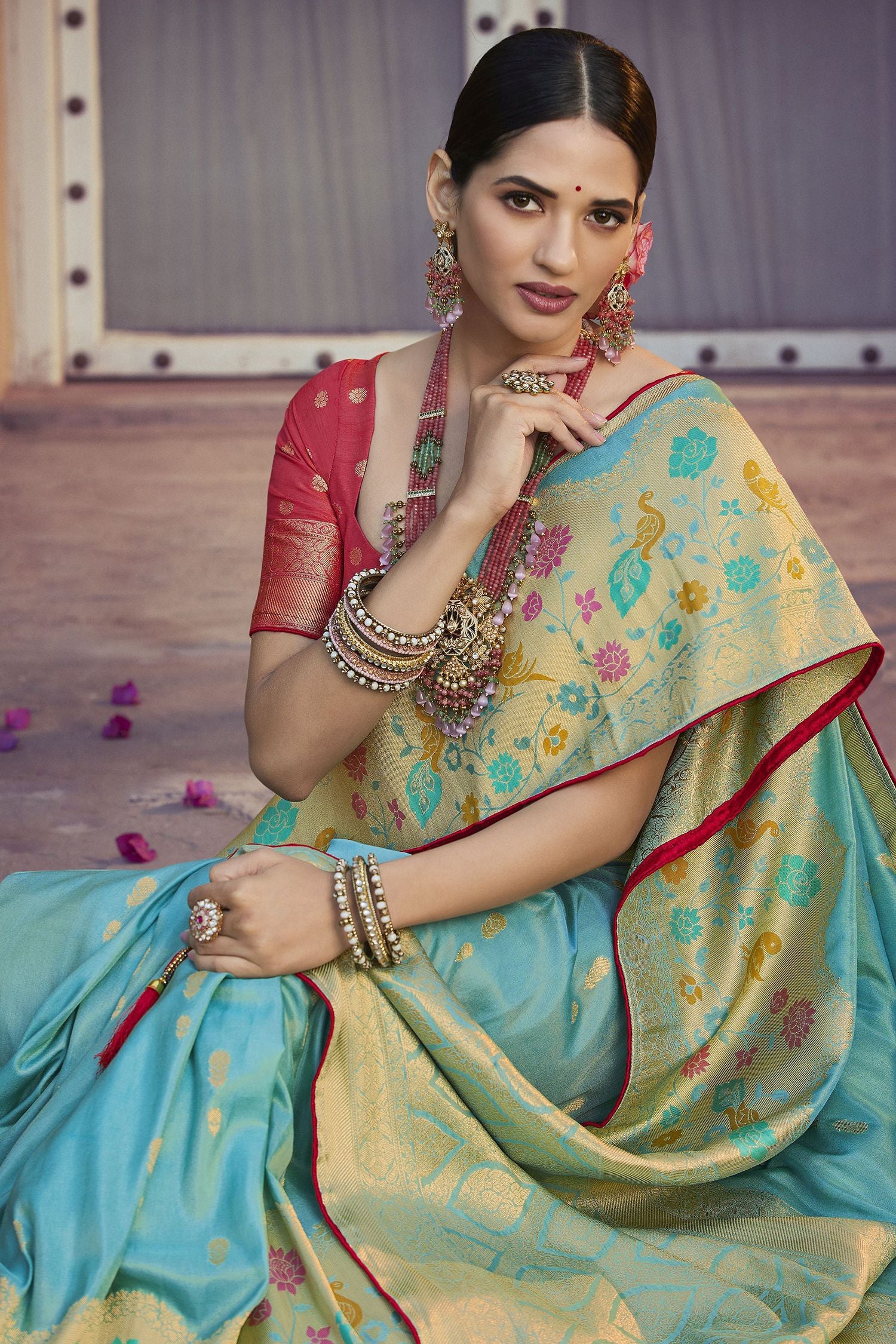 MySilkLove Sinbad Blue Woven Designer Banarasi Silk Saree