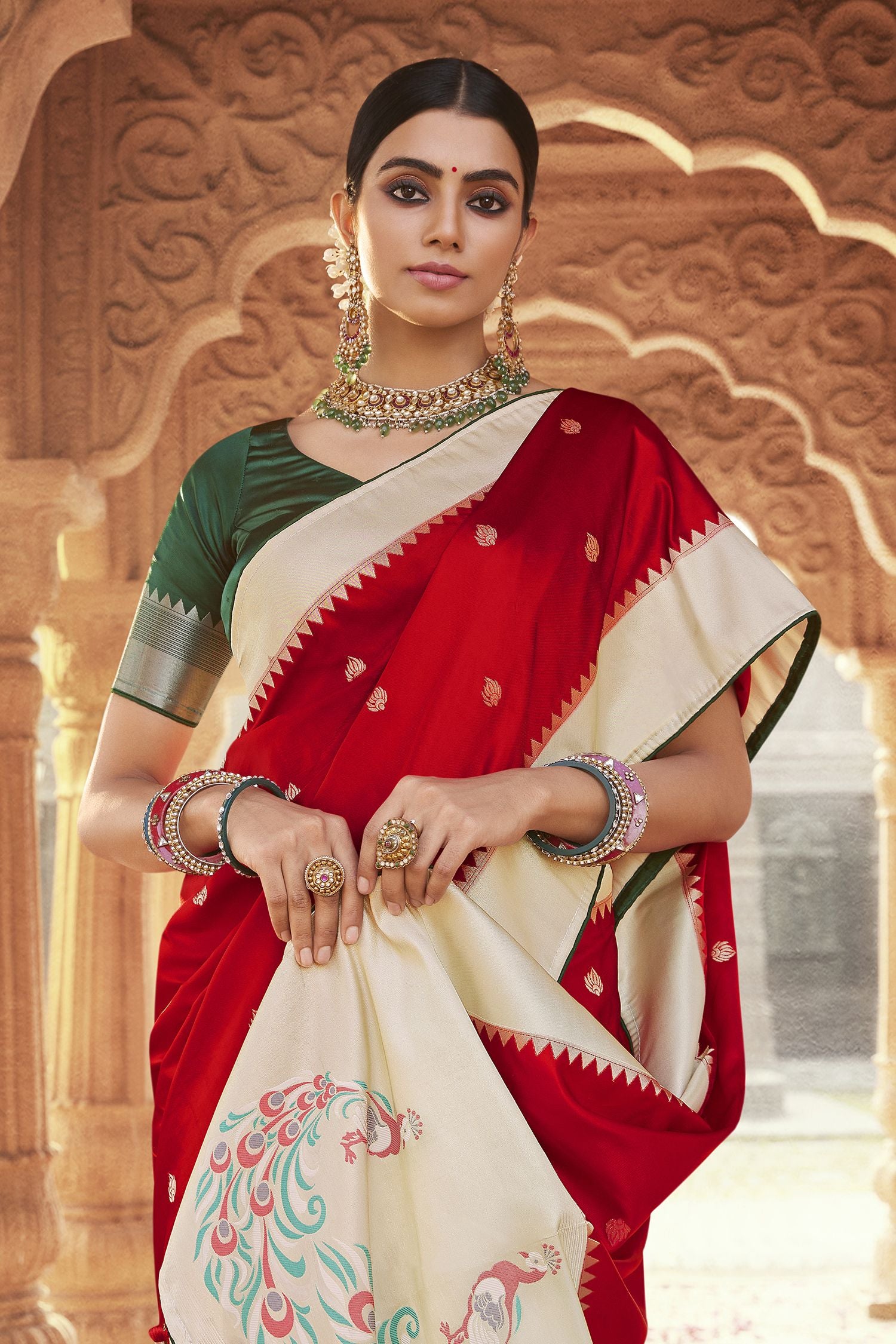 MySilkLove Amaranth Red Designer Banarasi Satin Silk Saree