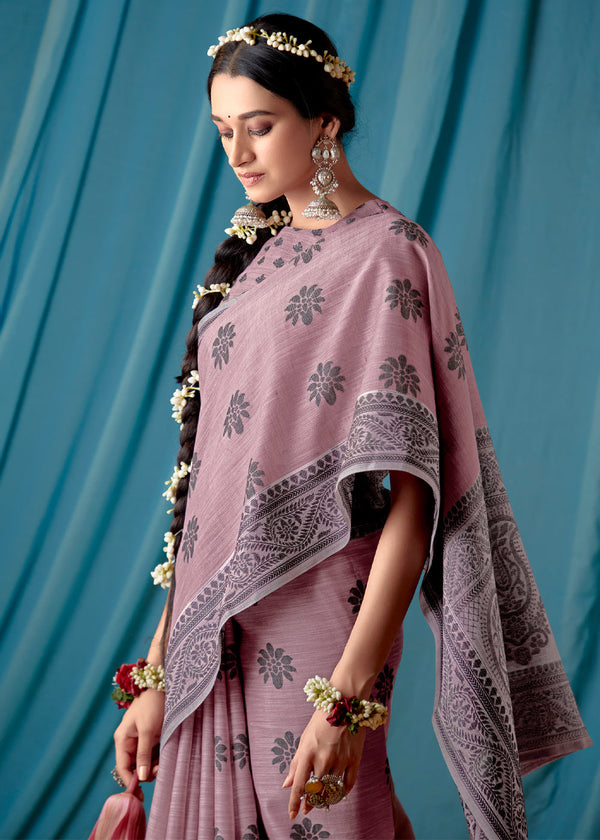 Blossom Pink Woven Banarasi Linen Silk Saree
