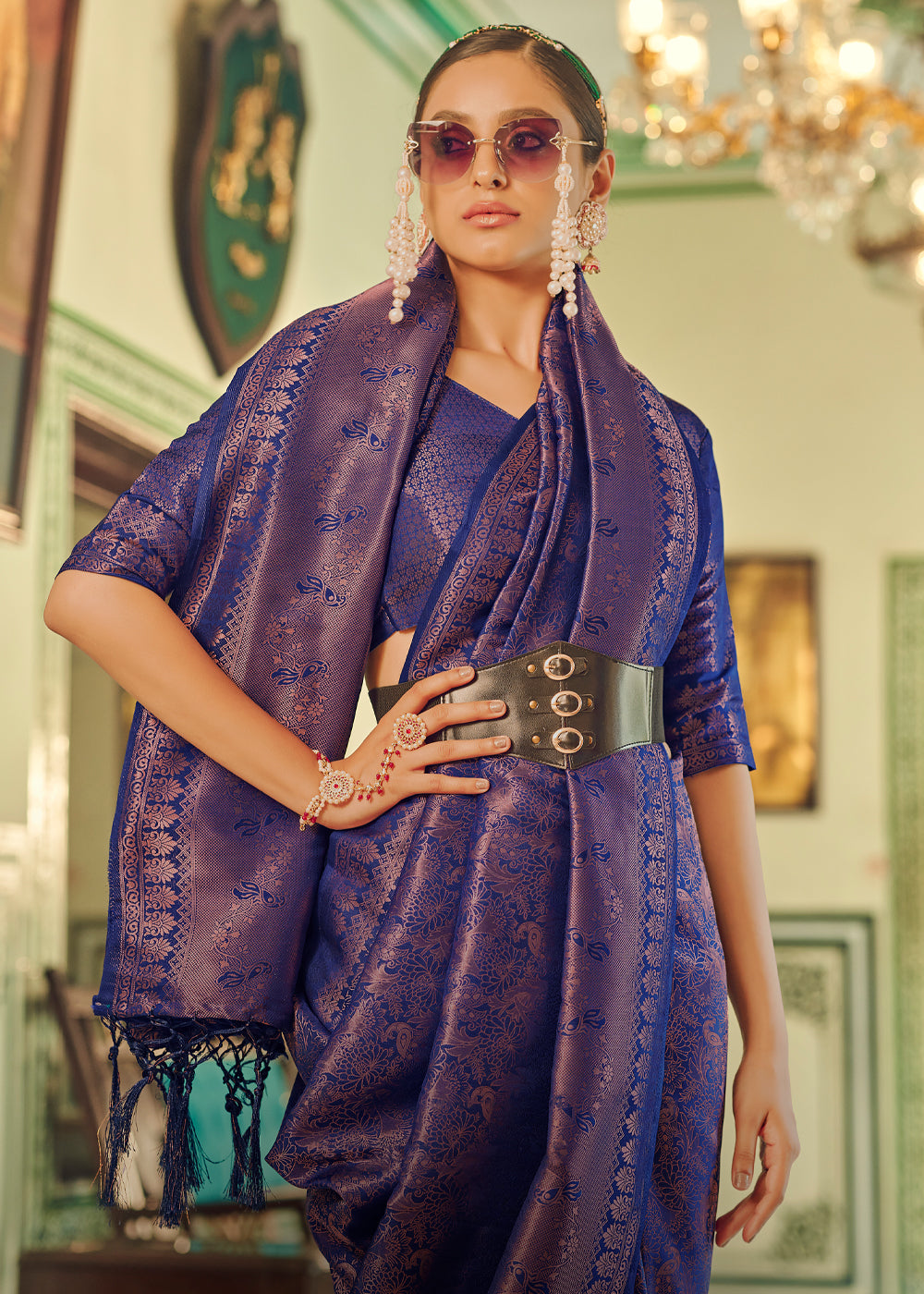 Buy MySilkLove Trendy Blue Woven Kanjivaram Silk Saree Online