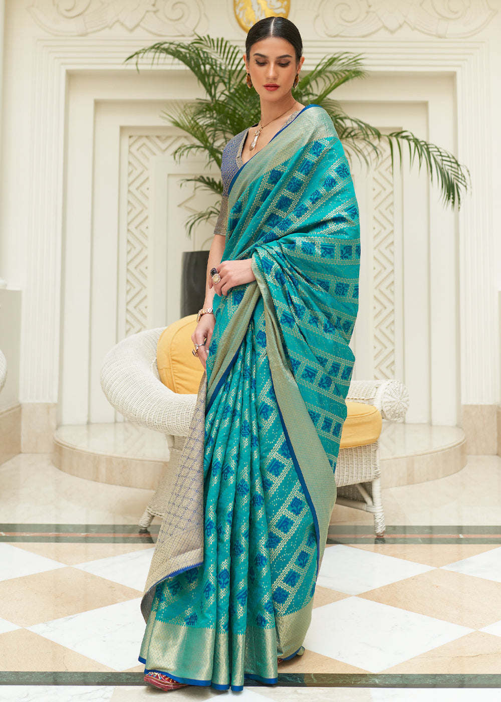 Buy MySilkLove Polished Pine Blue Woven Patola Saree Online