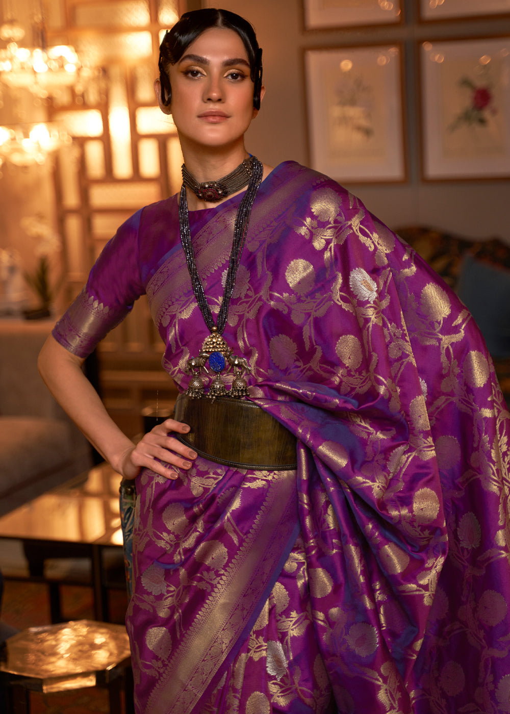 Buy MySilkLove Twilight Purple Banarasi Brocade Silk Saree Online