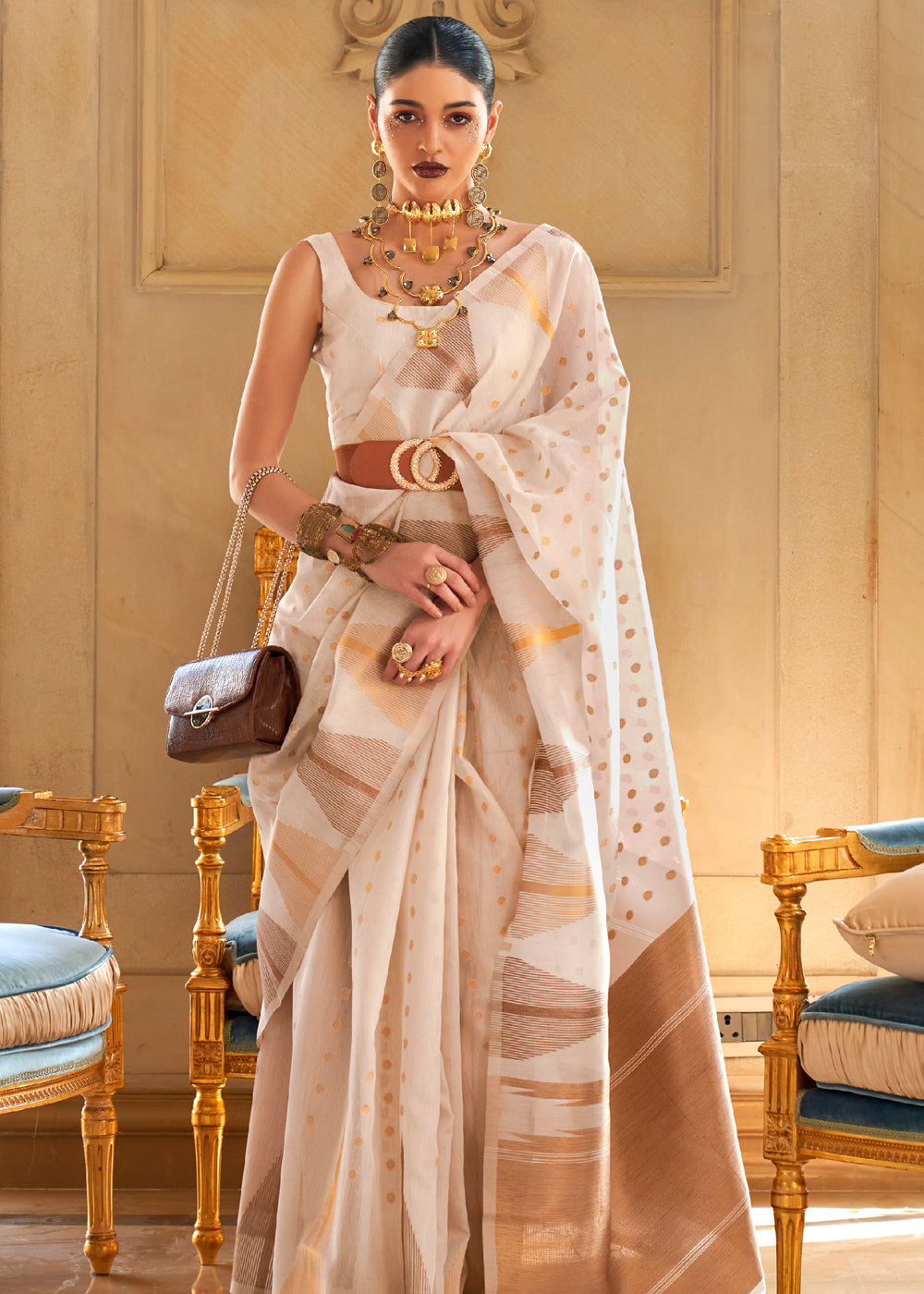 Buy MySilkLove Pearl White Banarasi Woven Tissue Silk Saree Online
