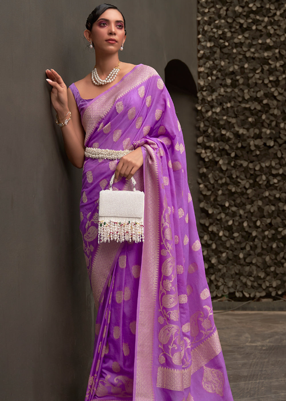Buy MySilkLove Purple Plum Woven Banarasi Chiffon Saree Online