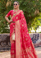 Wild Pink Woven Banarasi Silk Saree