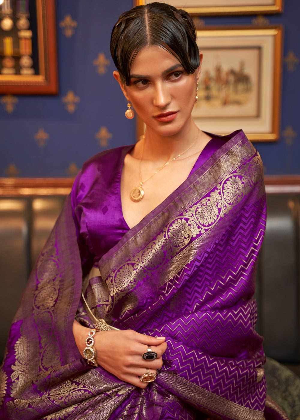 Buy MySilkLove Mystic Purple Woven Banarasi Silk Saree Online