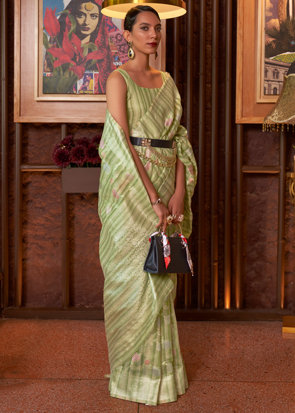 Buy MySilkLove Green Smoke Woven Linen Silk Saree Online