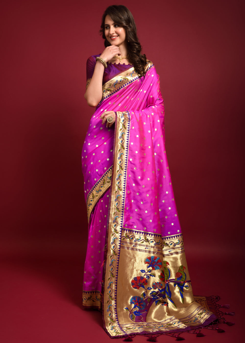 Buy MySilkLove Jazzberry Jam Pink Woven Paithani Silk Saree Online