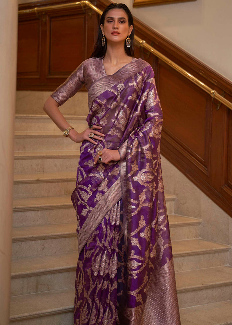 Finn Purple Woven Organza Banarasi Silk Saree