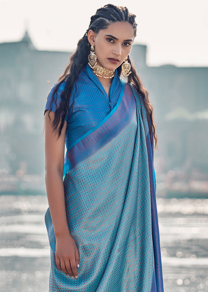 Nepal Blue Woven Banarasi Soft Silk Saree – MySilkLove