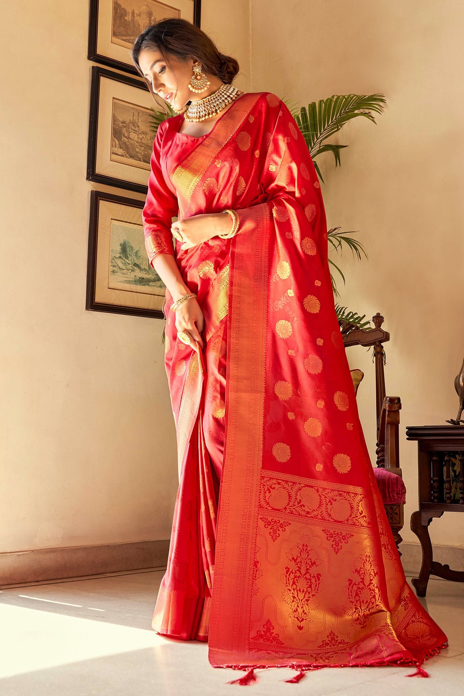 Buy MySilkLove Radical Red Woven Banarasi Silk Saree Online