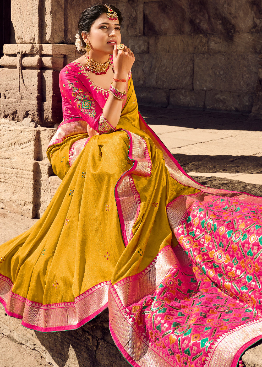 Buy MySilkLove Dixie Yellow Banarasi Woven Silk Saree with Designer Blouse Online