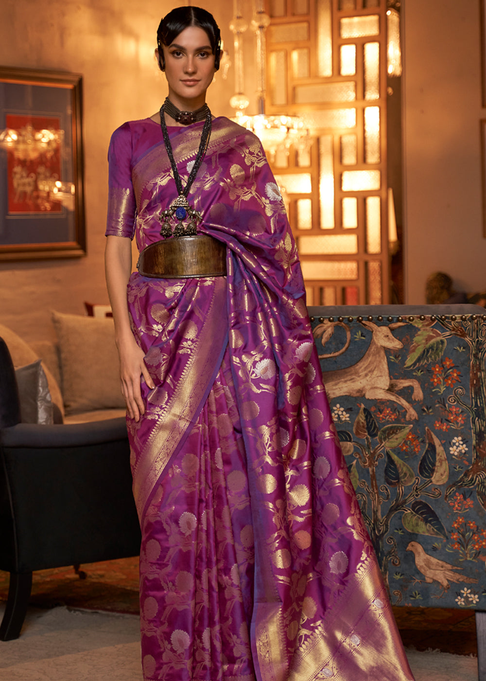 Buy MySilkLove Twilight Purple Banarasi Brocade Silk Saree Online