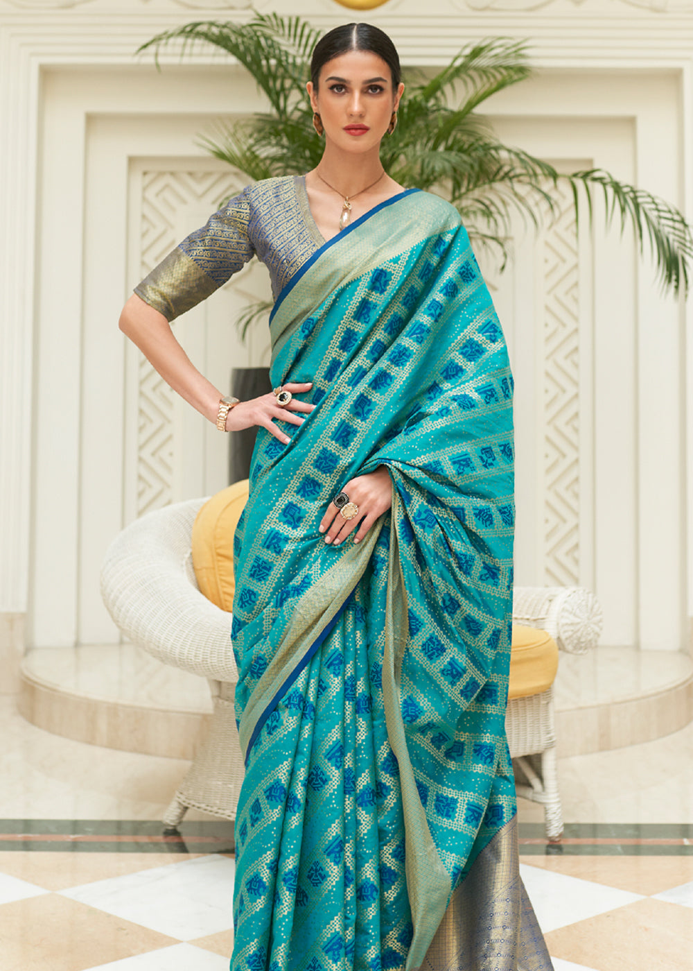 Buy MySilkLove Polished Pine Blue Woven Patola Saree Online