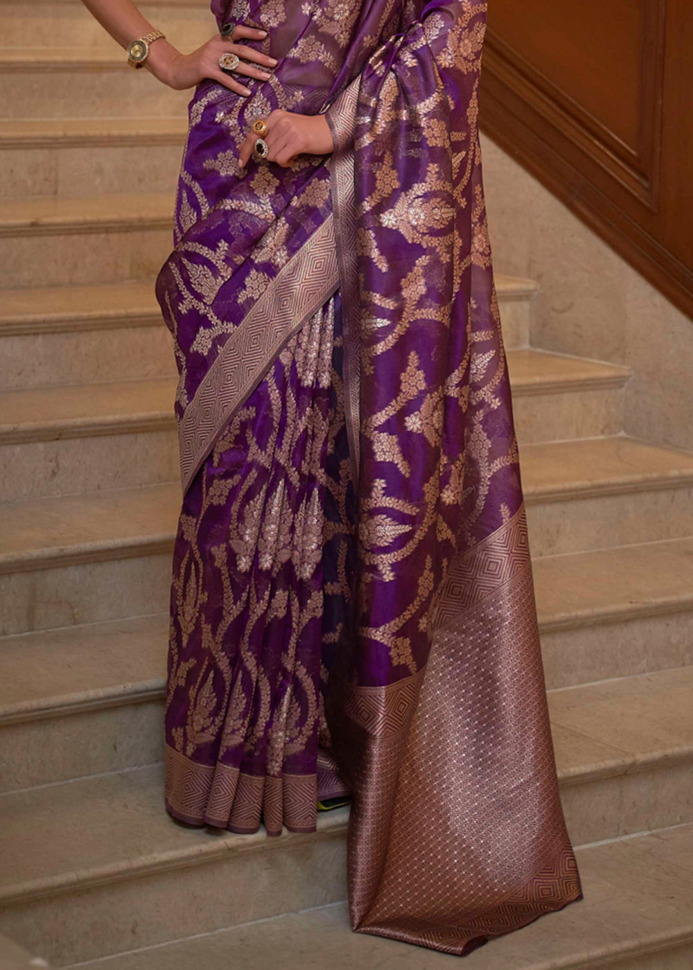 Buy MySilkLove Finn Purple Woven Organza Banarasi Silk Saree Online