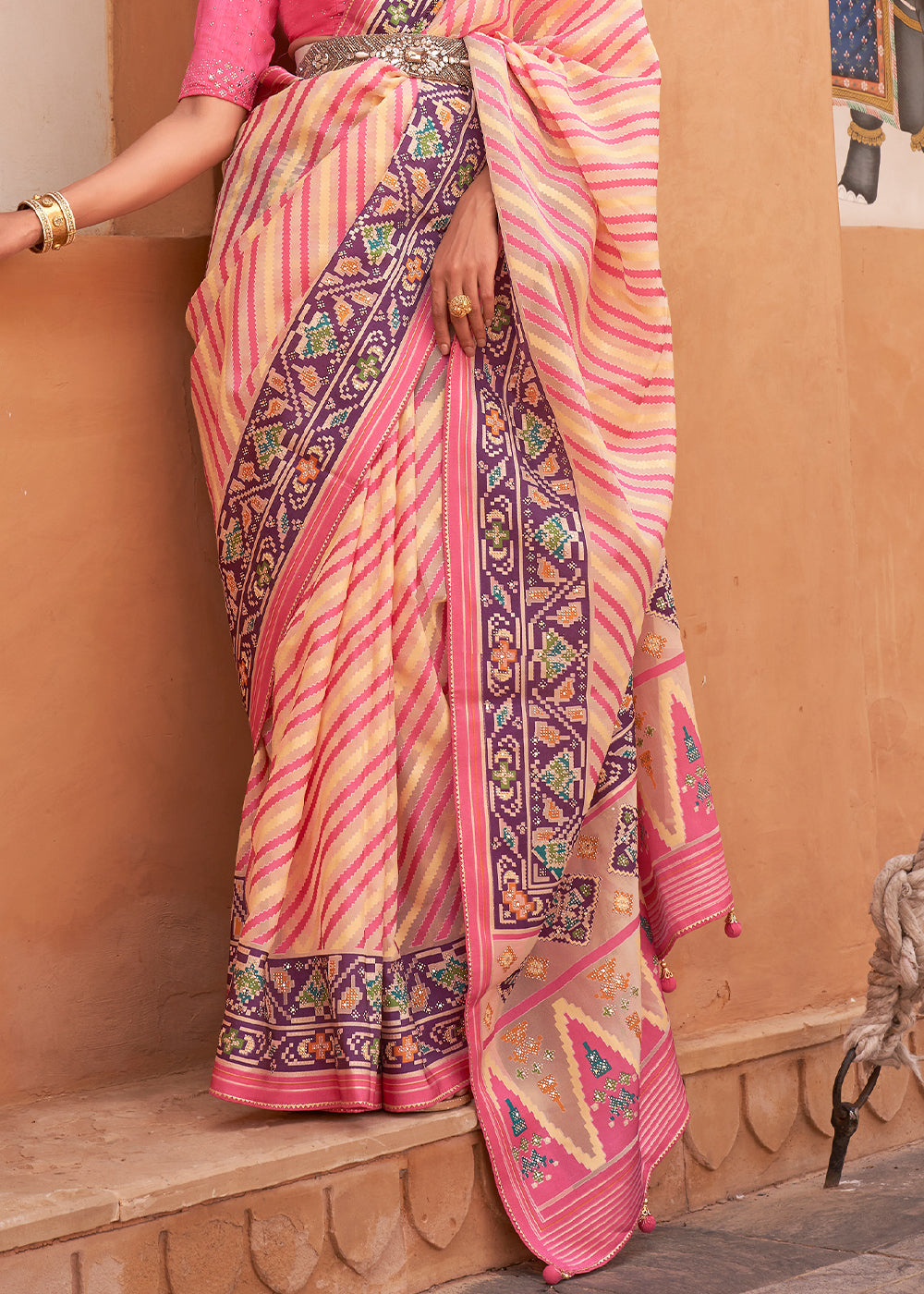 Buy MySilkLove Cotton Candy Pink Patola Printed Tissue Silk Saree Online