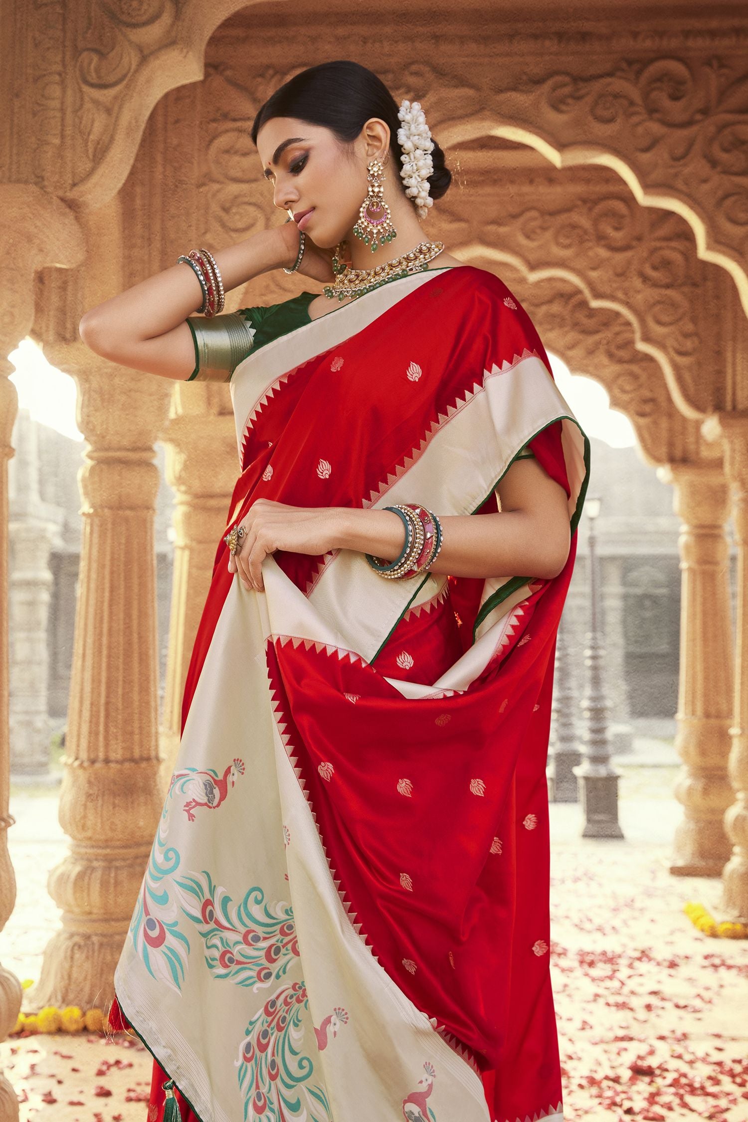 Buy MySilkLove Amaranth Red Designer Banarasi Satin Silk Saree Online