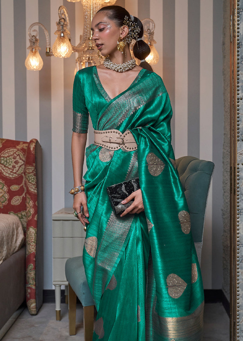Gossamer Green Woven Banarasi Tussar Silk Saree