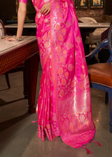 Wild Strawberry Pink Banarasi Woven Satin Silk Saree