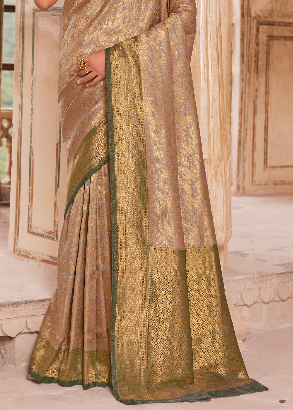 Buy MySilkLove Sorrell Brown and Green Woven Kanjivram Silk Saree Online