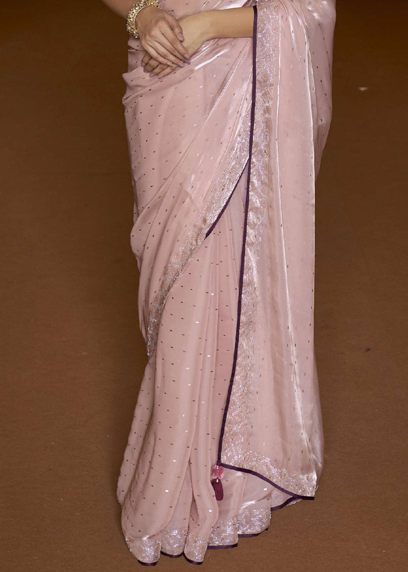 Rose Fog Pink Organza Woven Silk Saree