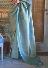Pewter Blue Woven Kanjivaram Silk Saree