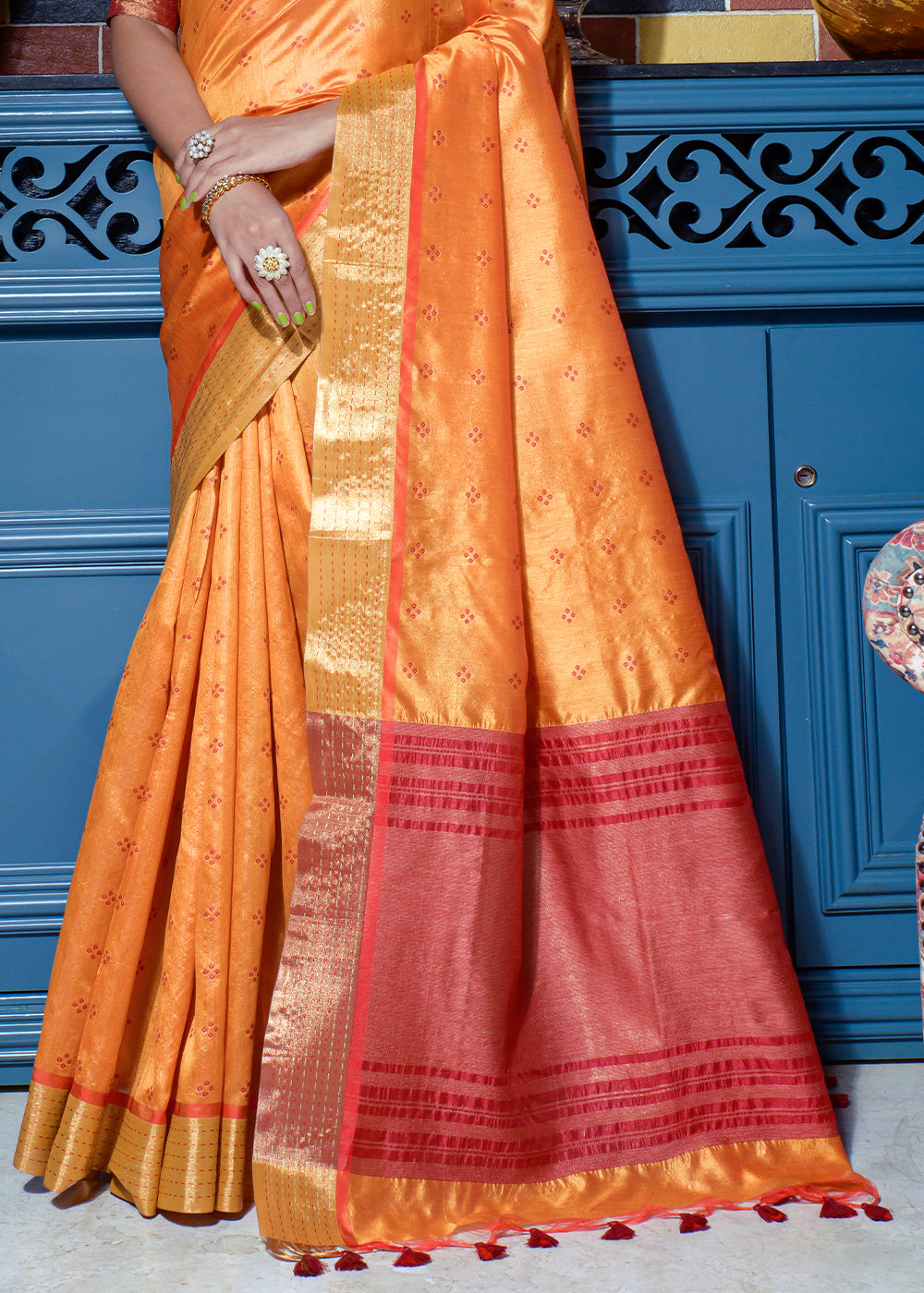 Buy MySilkLove Tangerine Orange Woven Raw Silk Saree Online