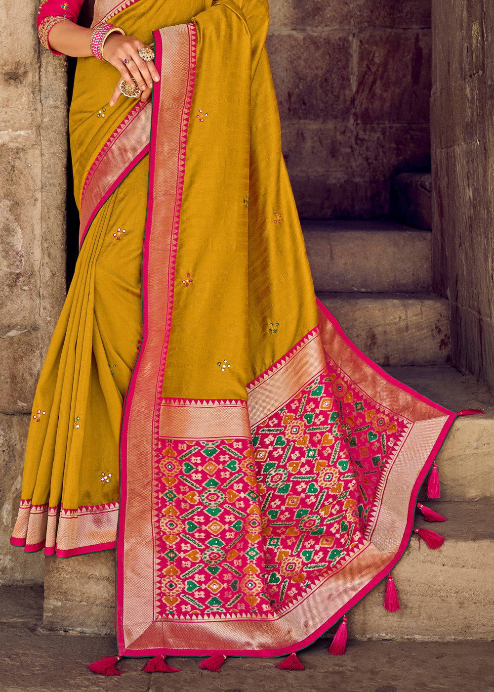 Buy MySilkLove Dixie Yellow Banarasi Woven Silk Saree with Designer Blouse Online