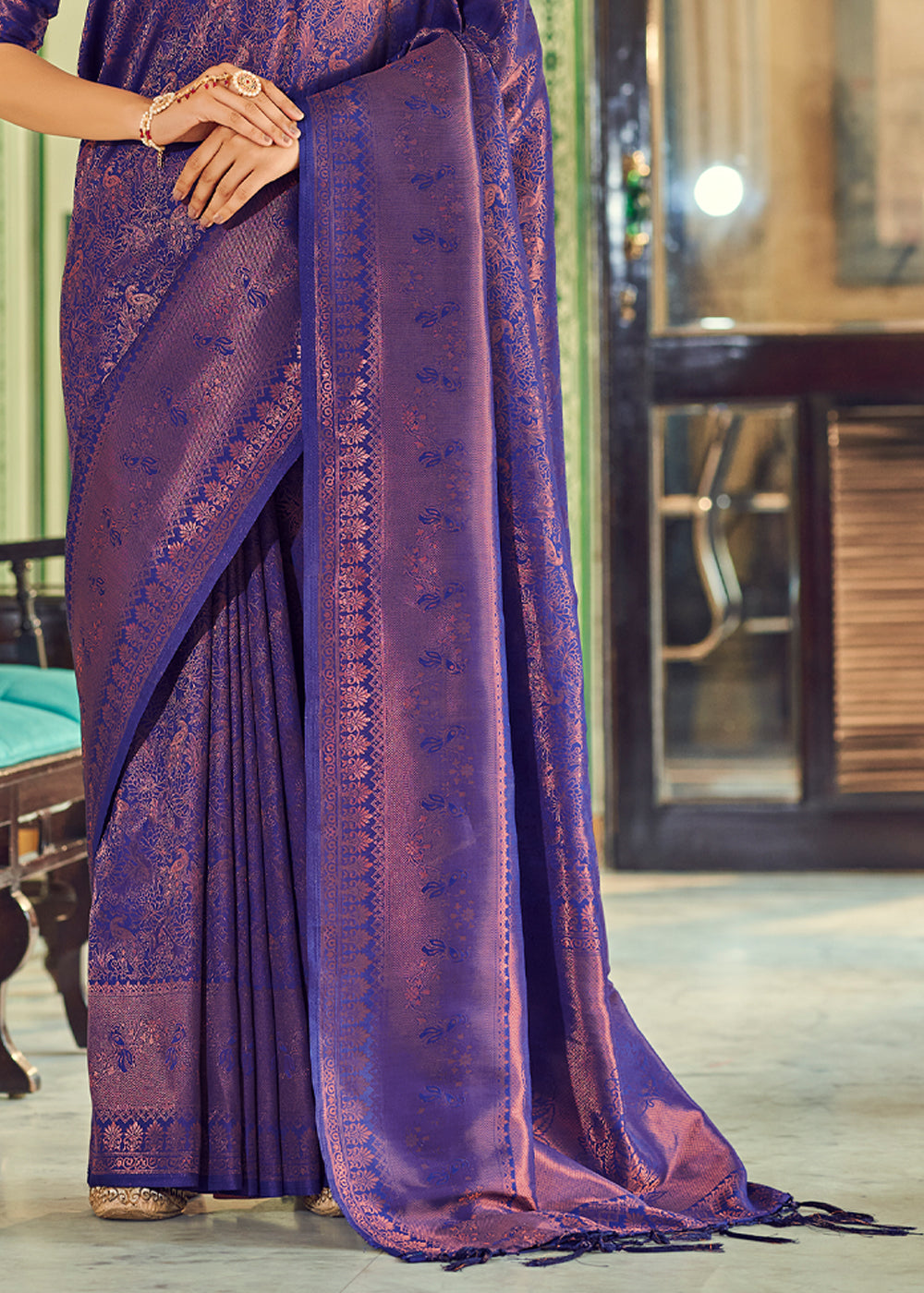 Buy MySilkLove Trendy Blue Woven Kanjivaram Silk Saree Online