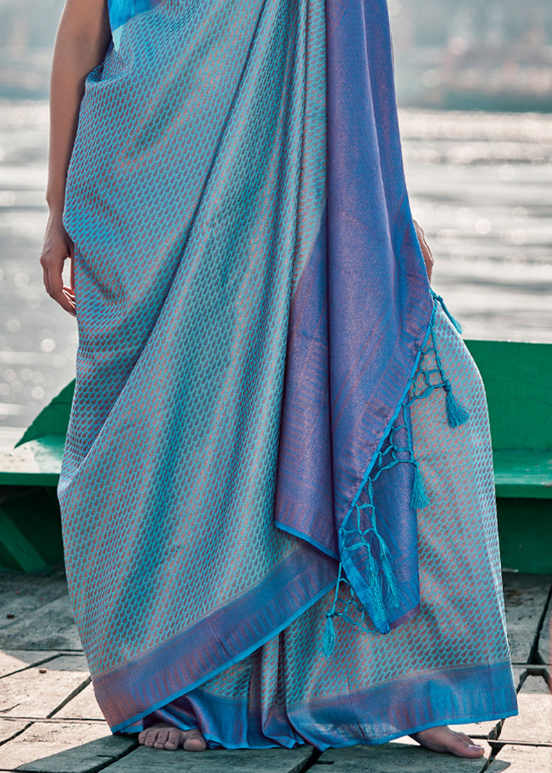 Nepal Blue Woven Banarasi Soft Silk Saree – MySilkLove