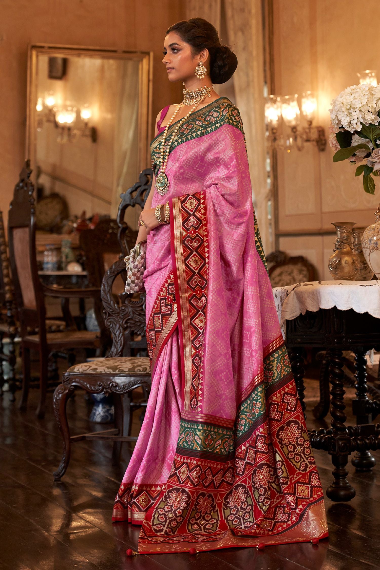 Buy MySilkLove Mauvelous Pink Handloom Patola Silk Saree Online