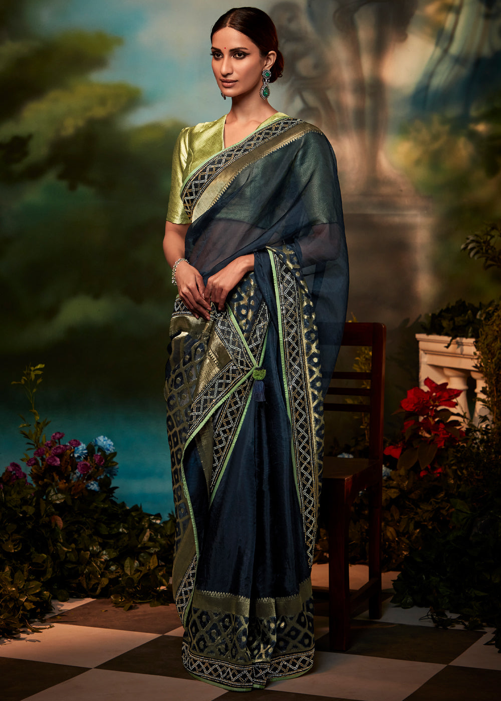 Buy MySilkLove Woodsmoke Blue Woven Designer Organza Silk Saree Online