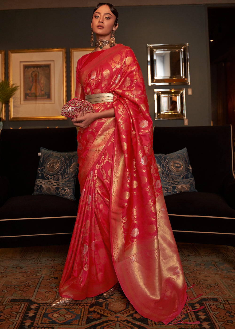 Buy MySilkLove Persian Red Banarasi Brocade Silk Saree Online