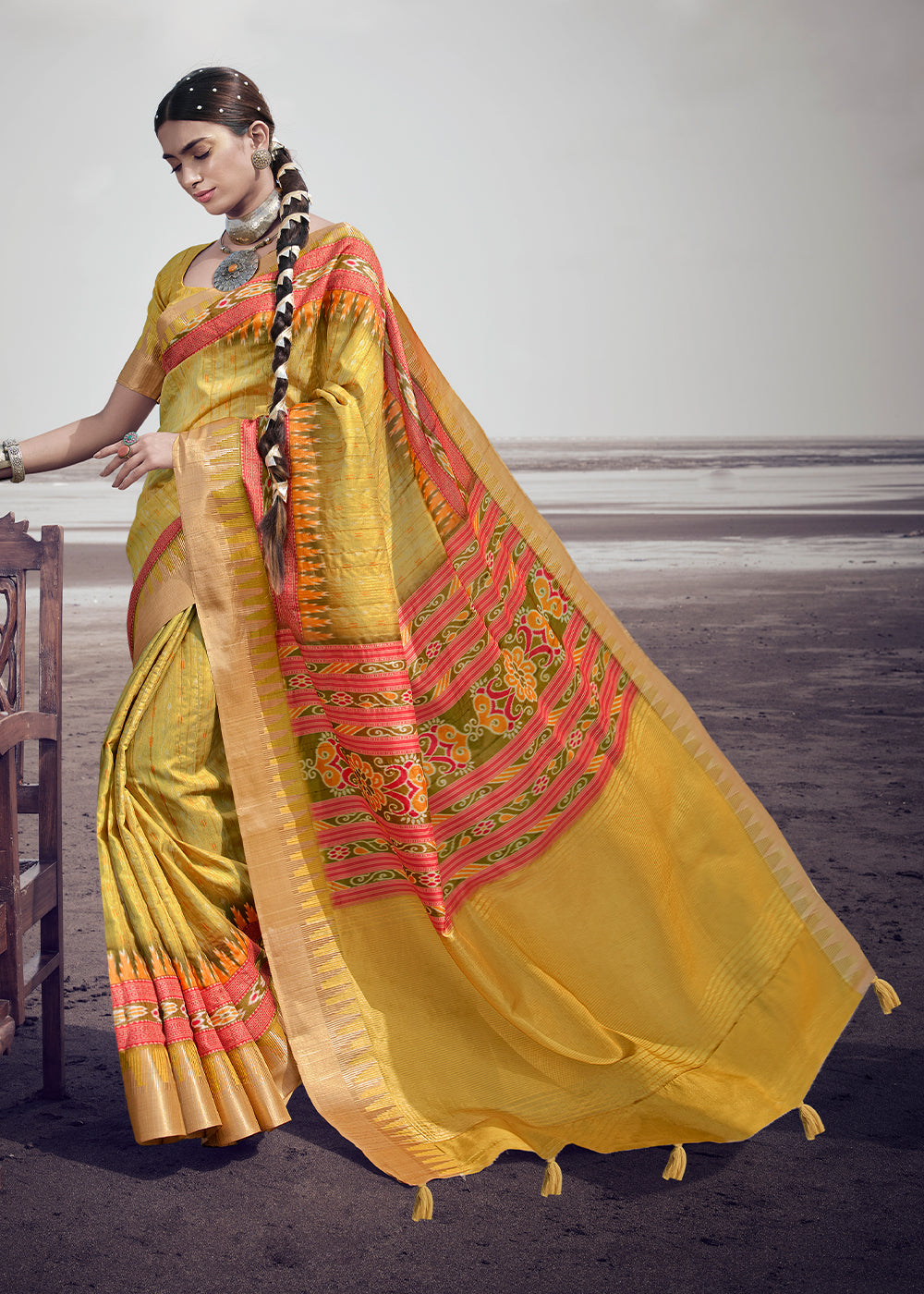 Buy MySilkLove Equator Yellow Printed Designer Silk Saree Online