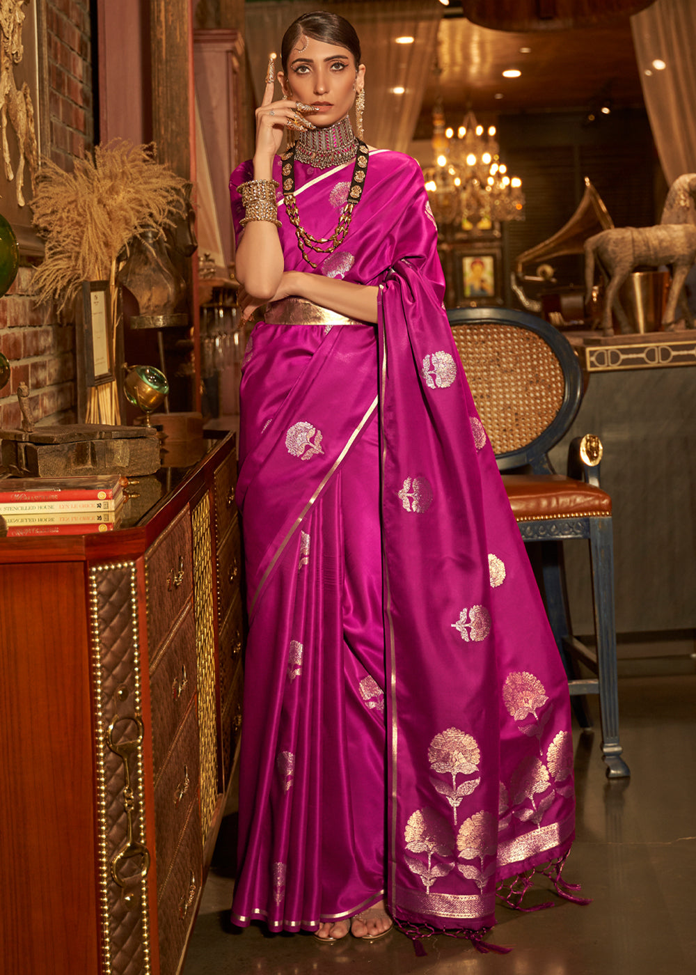 Buy MySilkLove Jazzberry Jam Purple Woven Banarasi Satin Silk Saree Online