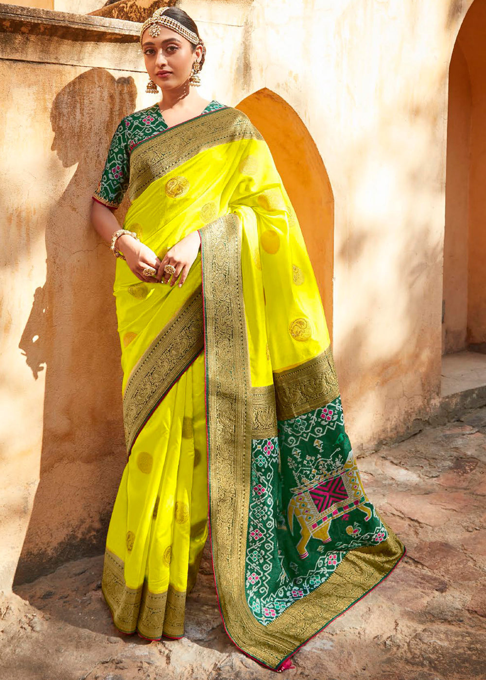 Buy MySilkLove Laser Lemon Woven Patola Designer Silk Saree Online