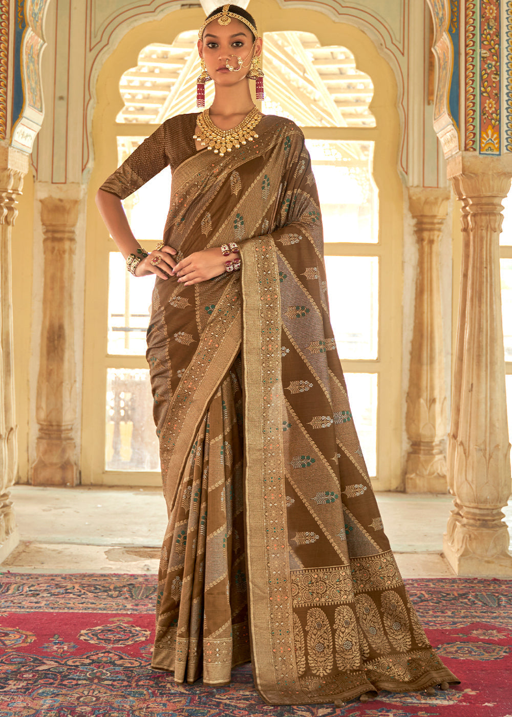 Buy MySilkLove Walnut Brown Zari Woven Banarasi Silk Saree Online