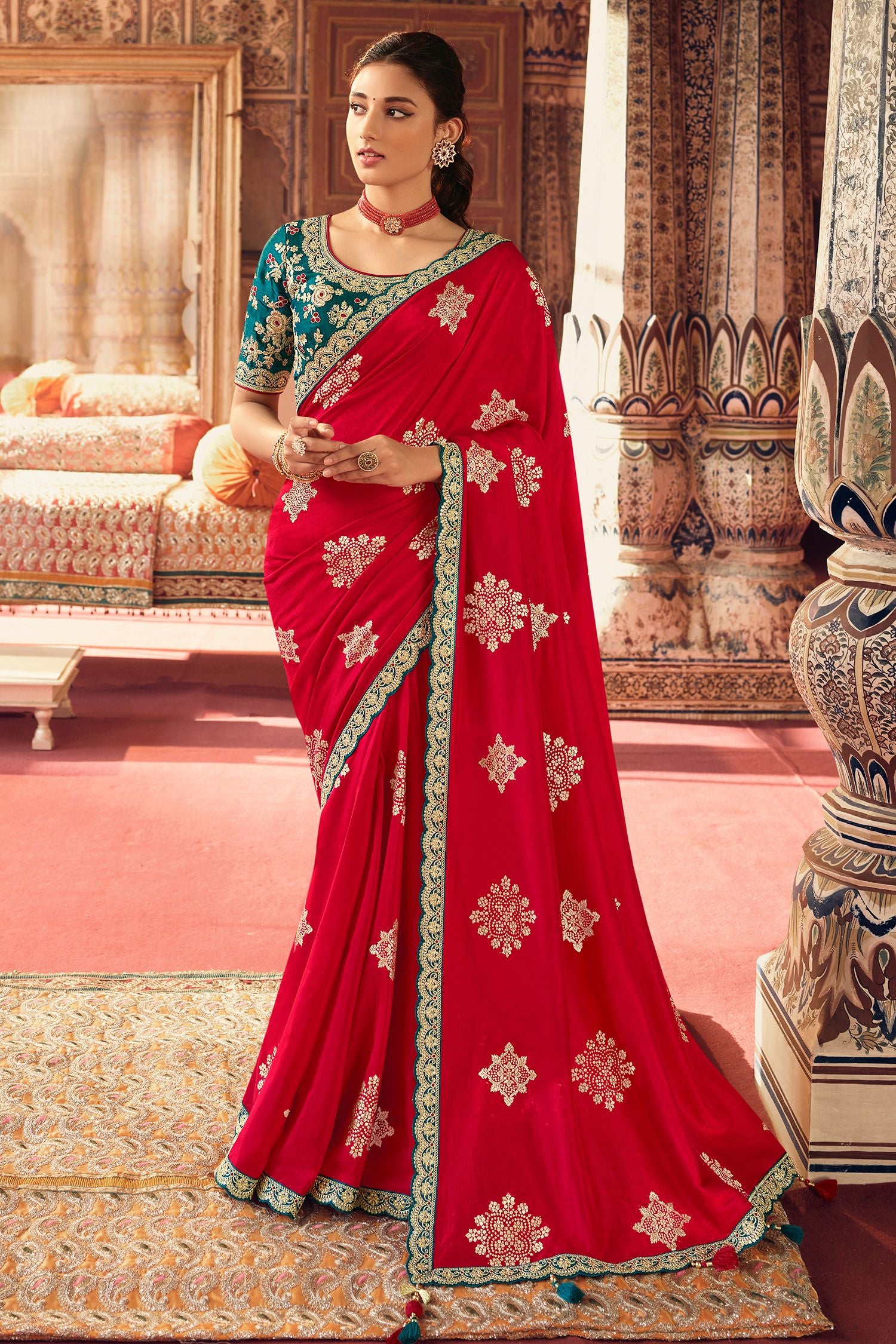 Buy MySilkLove Rusty Red Organza Woven Silk Saree with Peacock Motifs Online