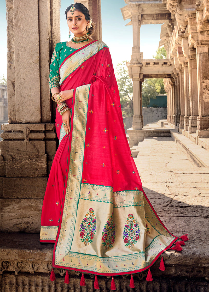 Buy Glamorous Red Meenakari Bandhej Weaves Patola Silk Saree - Zeel Clothing