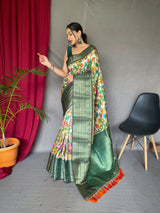 Schist Green Kalamkari Gala Printed Saree